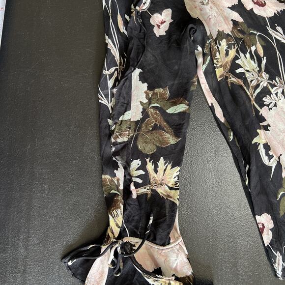 Lucky Brand Blouse Medium Dark Floral Black Pink Bell Sleeve Ruffle Whimsigoth - Picture 12 of 14